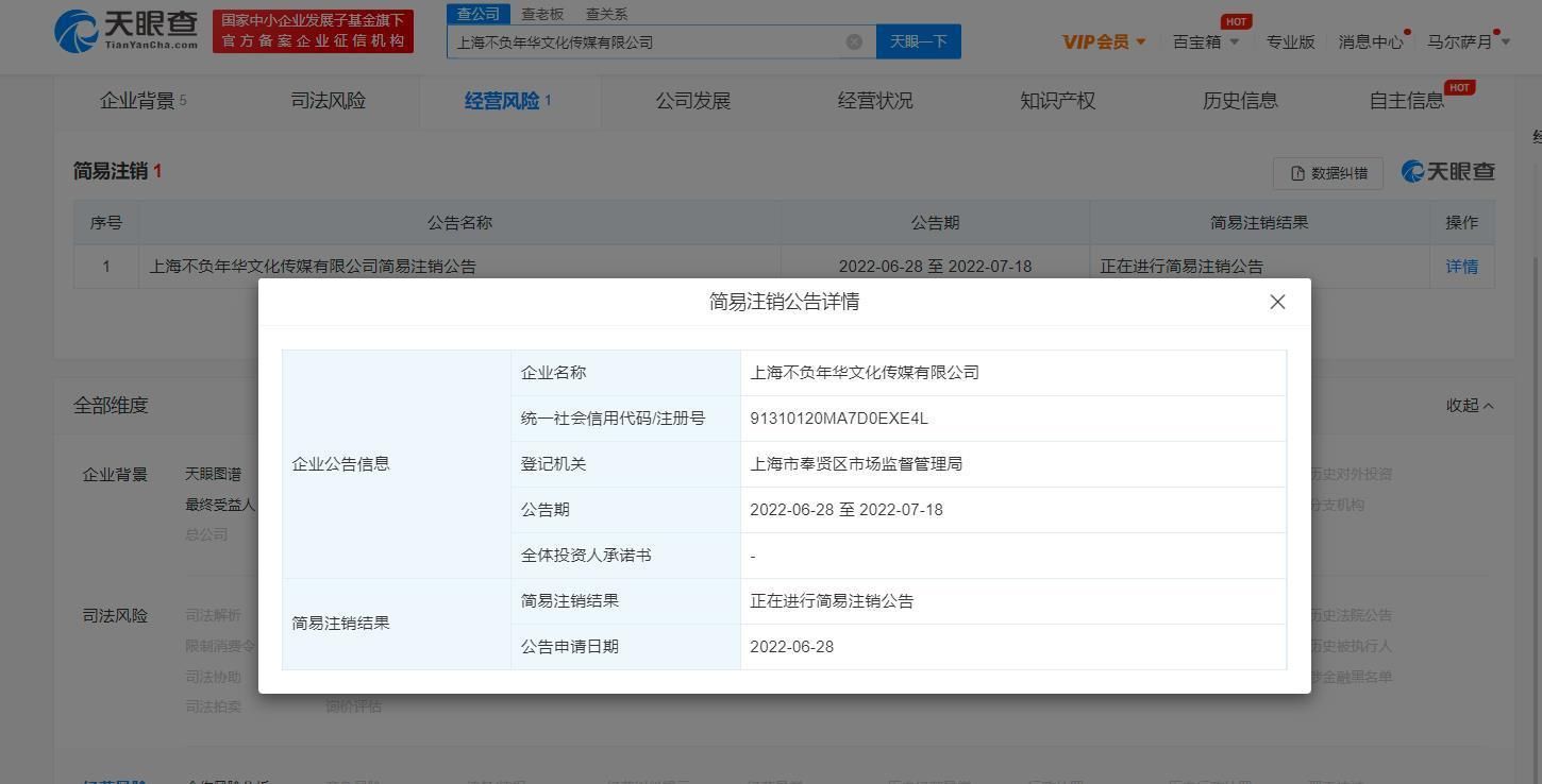 劉敏濤旗下傳媒公司申請簡易注銷，企業(yè)形象策劃服務(wù)走向終結(jié)